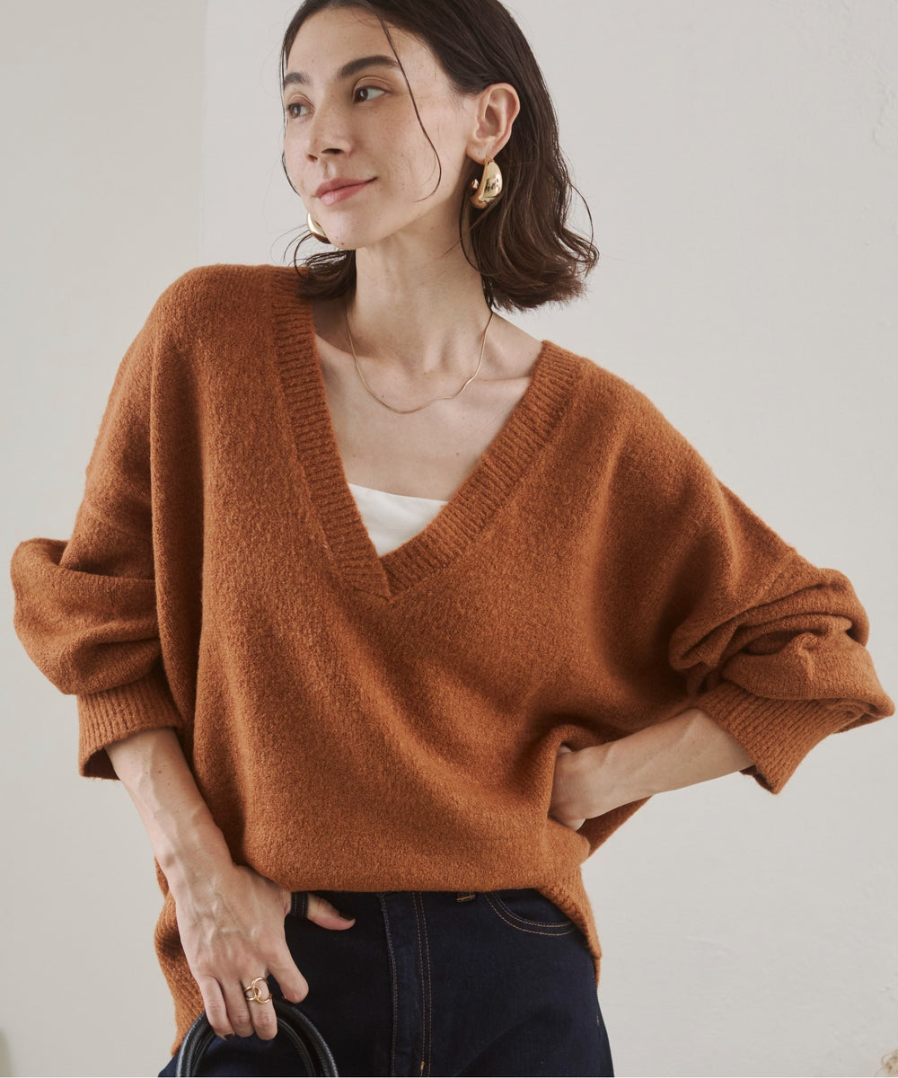 オーバーサイズVネックニットプルオーバー