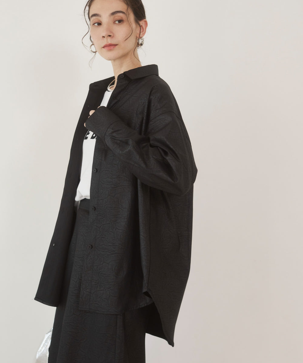 レザーライクシャツ＆スカートセットアップ