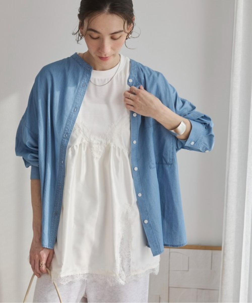 サテンレースドッキングレイヤードトップス