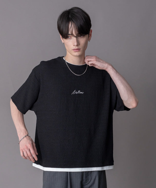 ワンポイントフェイクレイヤードT（SS）/ブラック モデル：180cm L着用
