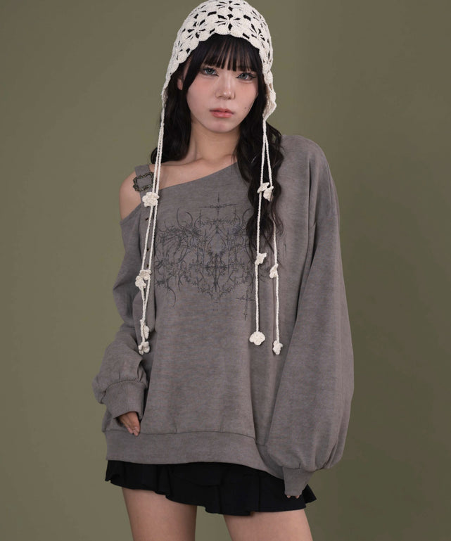 ベルトショルダーグラフィックスウェット/ベージュ モデル：160cm F着用
