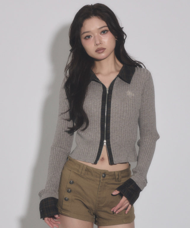 シャツドッキングニット/グレー モデル：163cm F着用