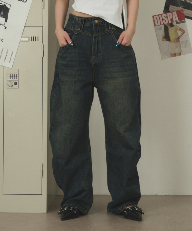 ウエストデザインバギーデニム/デニム中濃 モデル：163cm F着用