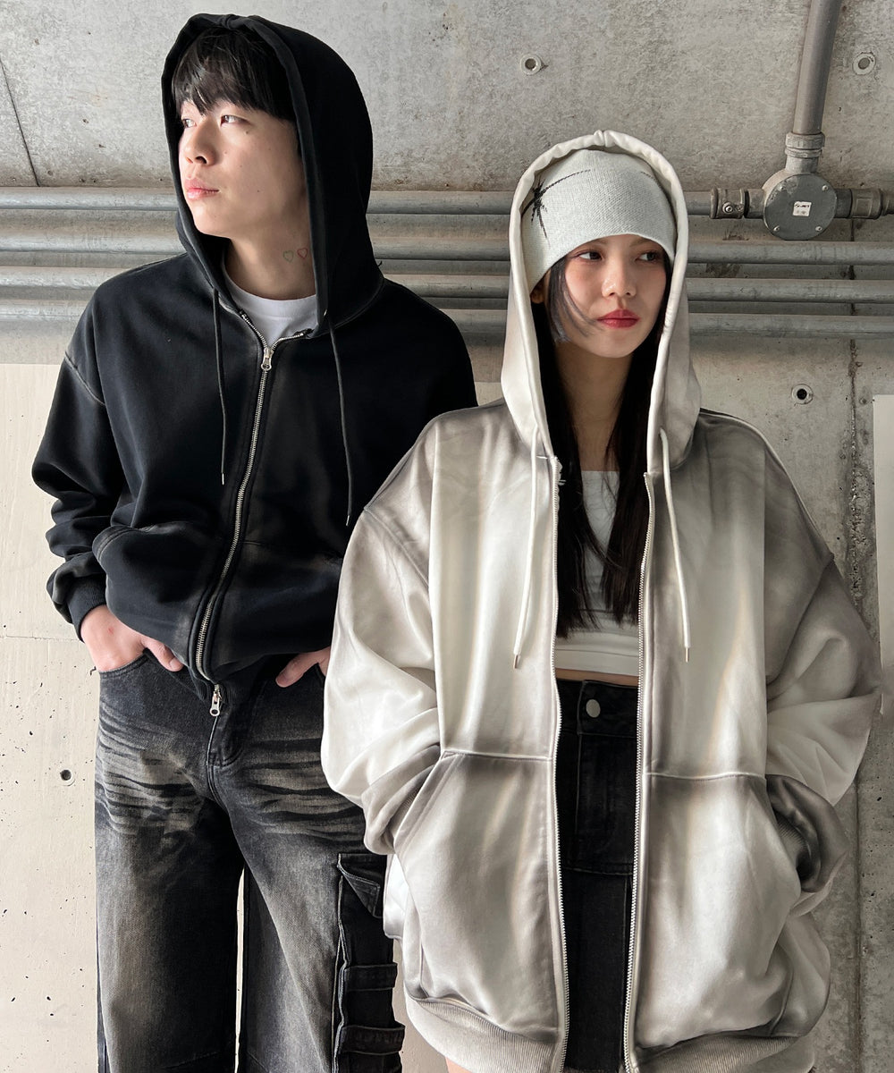 ブラシ加工ダブルZIPビッグパーカー