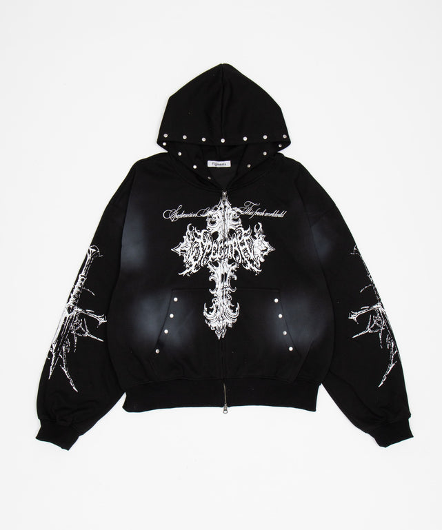 Y2Kゴシッククロスジップパーカー/ブラック