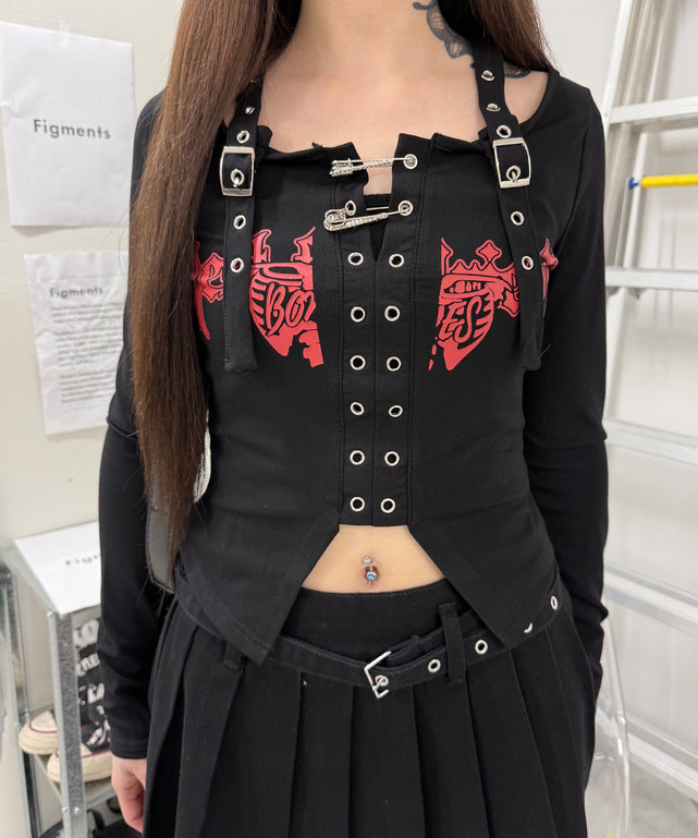 ハトメロゴデザイントップス/ブラック モデル：159cm  F着用