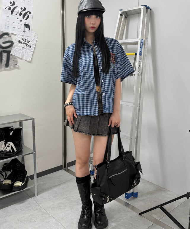 エンブレムミニチェックシャツ