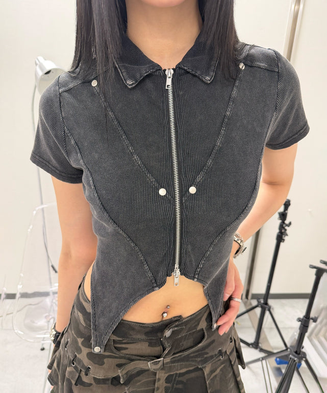 エイジドZIPデザイントップ/スミクロ 身長:168cm F着用