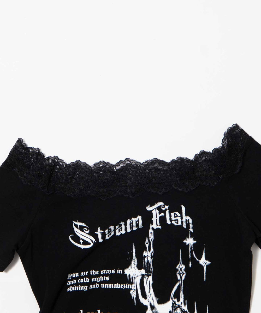 オフショルレースロゴTシャツ