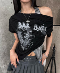 レイヤードドレープロゴTシャツ