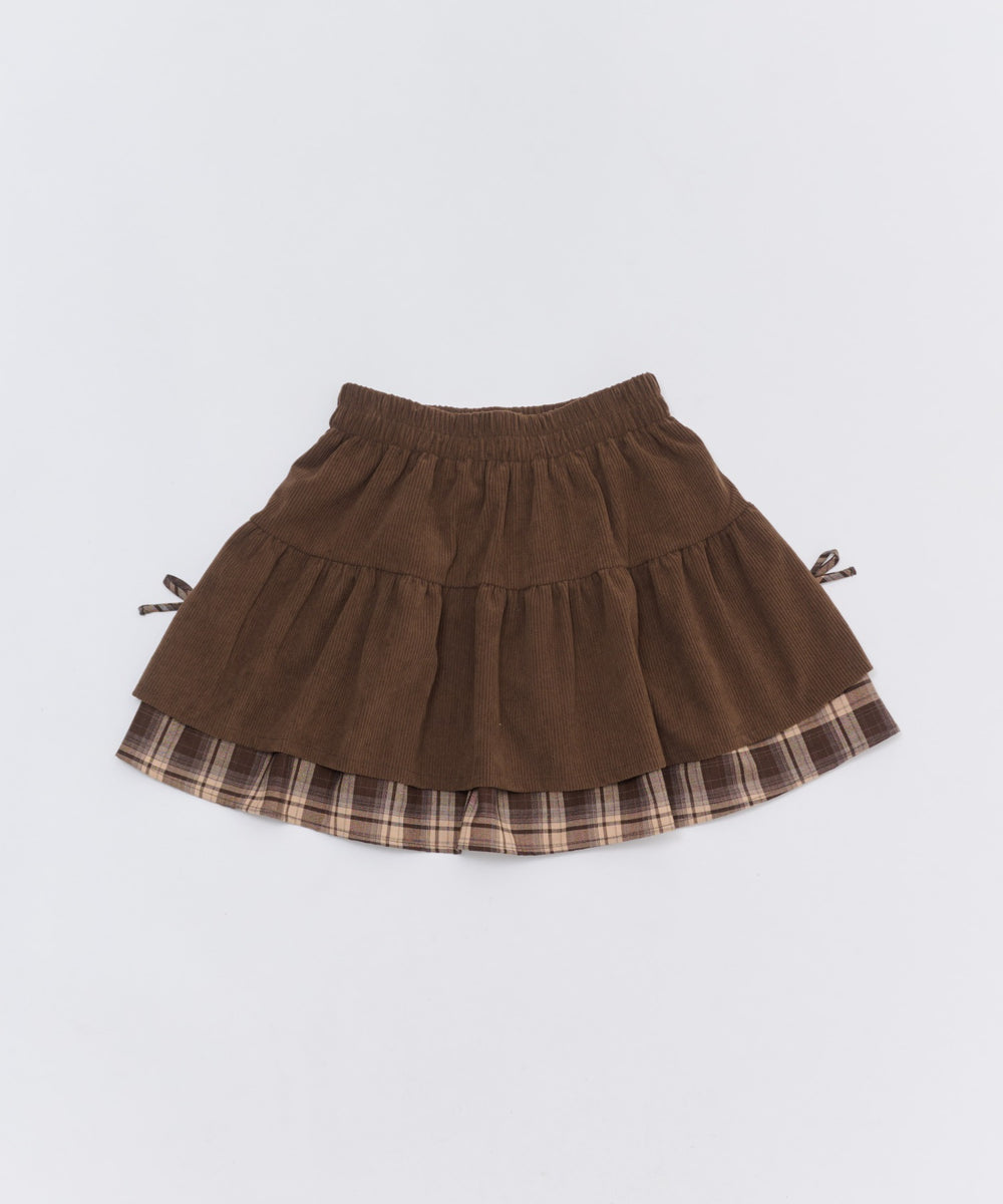 チェックレイヤードコーデュロイミニスカート