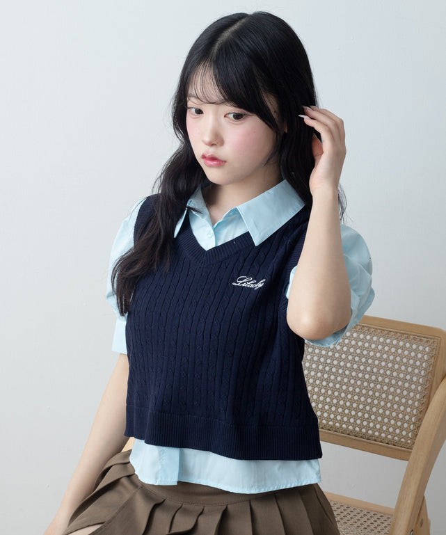 ベストドッキングシャツ/サックス モデル：155cm F着用