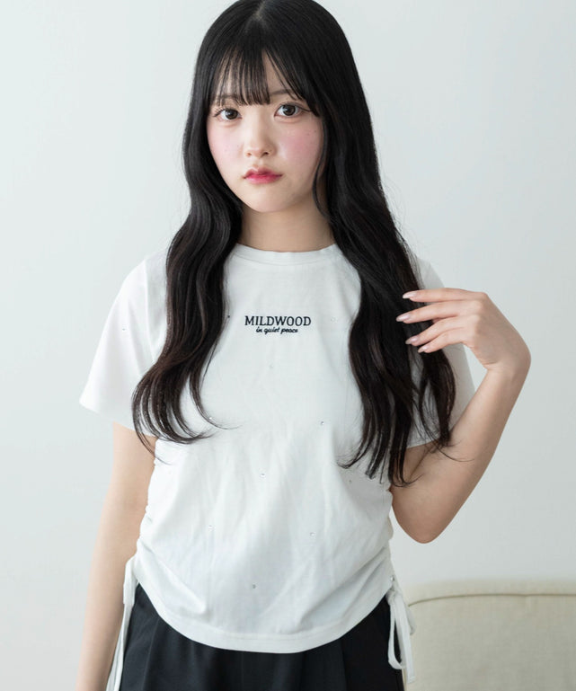 ビジューサイドドロストショートT/ホワイト モデル：155cm F着用