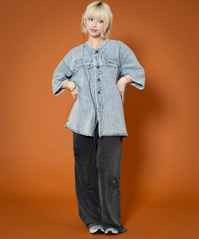 デニム淡加工　モデル:158cm M着用