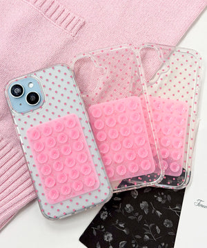 ラメ吸盤付きクリアドットiphoneケース(ピンク)