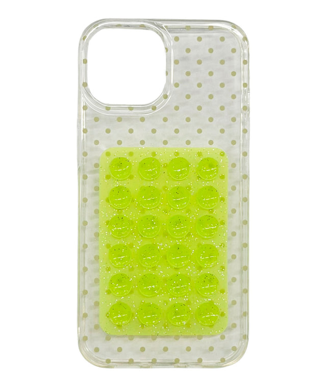 ラメ吸盤付きクリアドットiphoneケース(グリーン)/柄1:iphone15