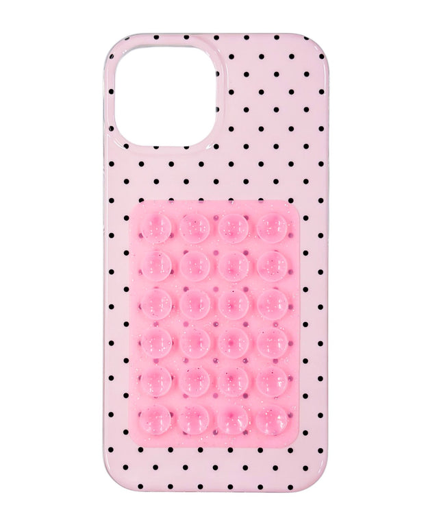 ラメ吸盤付きドットiphoneケース(ピンク)/柄1:iphone15