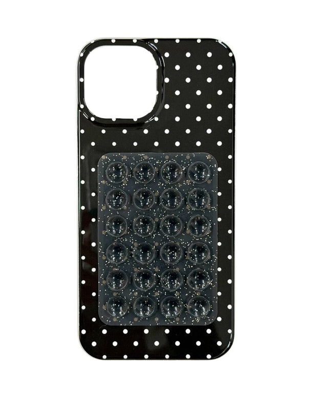 ラメ吸盤付きドットiphoneケース(ブラック)/柄1:iphone15