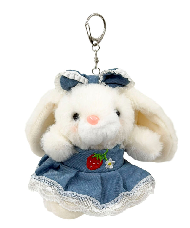 おめかしデニムウサギぬいぐるみキーホルダー/柄１：いちご