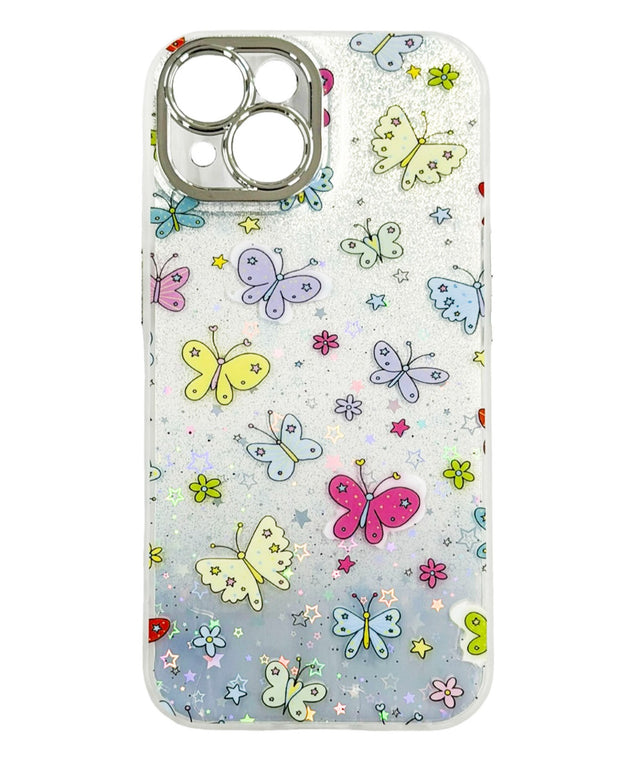 シルバーフレームバタフライiphoneケース/柄1:iphone15