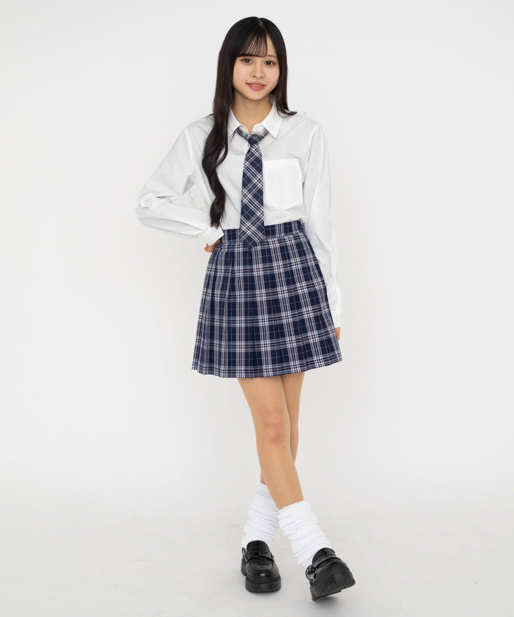 柄1(ネイビーチェック1) モデル:155cm M着用