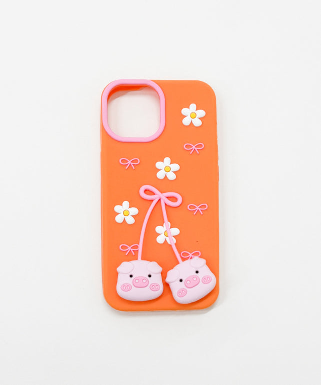 ゆらゆらiphoneケース（オレンジブタ）/柄1:iphone15