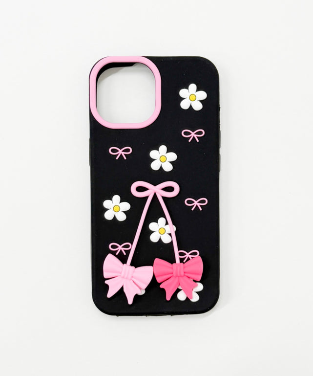 ゆらゆらiphoneケース（ブラックリボン）/柄1:iphone15