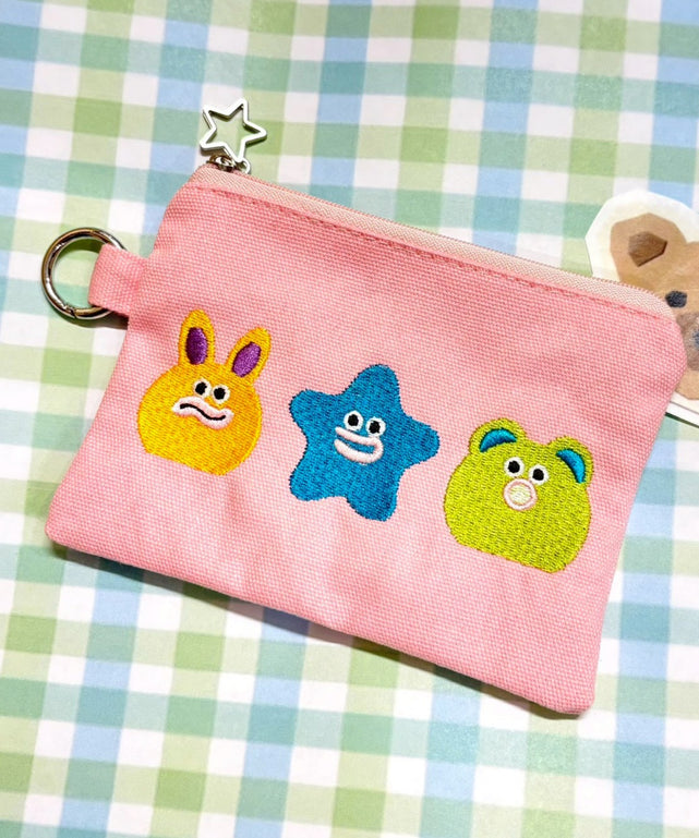 モンスター刺繍ポーチ/ピンク