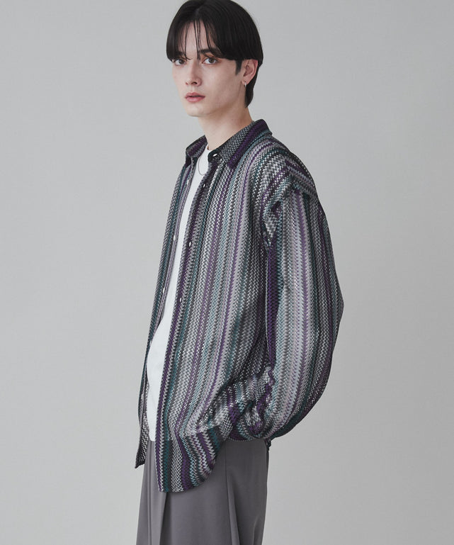 ストライプメッシュBIGシャツ/柄3 モデル：180cm L着用