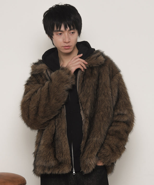 フェイクファーZIPブルゾン/ﾌﾞﾗｳﾝ モデル：180cm L着用