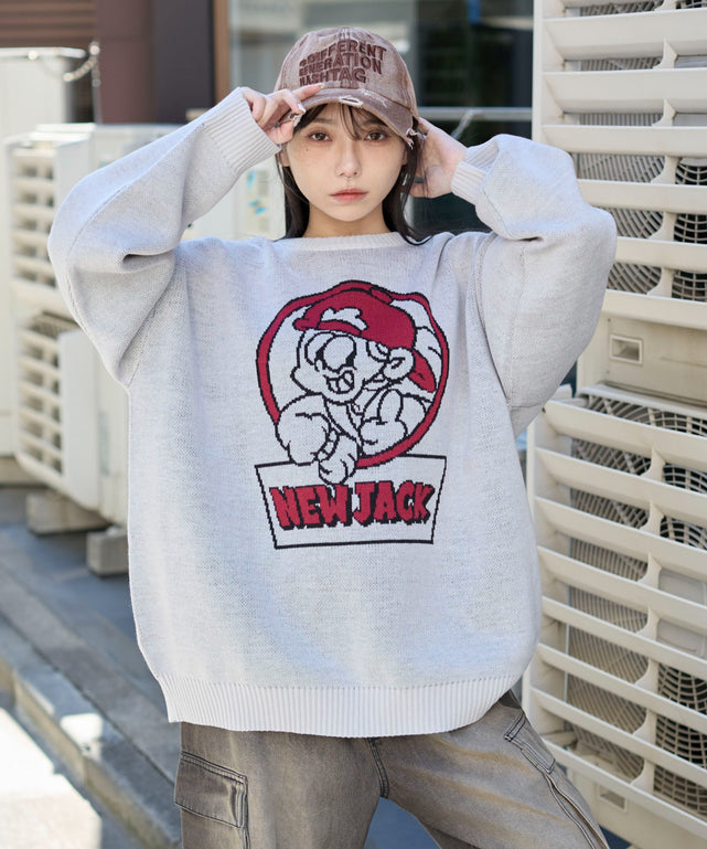 別注NEW　JACKジャガードニットプルオーバー/ホワイトアイボリー　モデル:159cm L着用