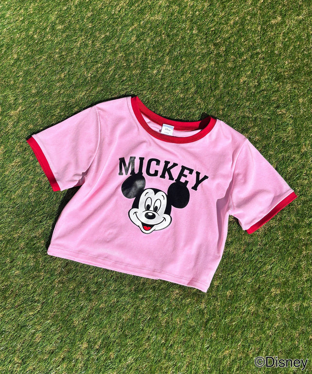 MICKEY　MOUSE／リンガーTシャツ/ピンク