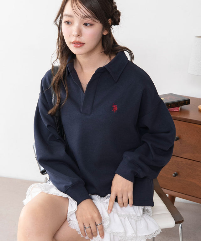 U.S.POLO ASSN.キーネックスウェット/ネイビー　モデル：165cm M着用