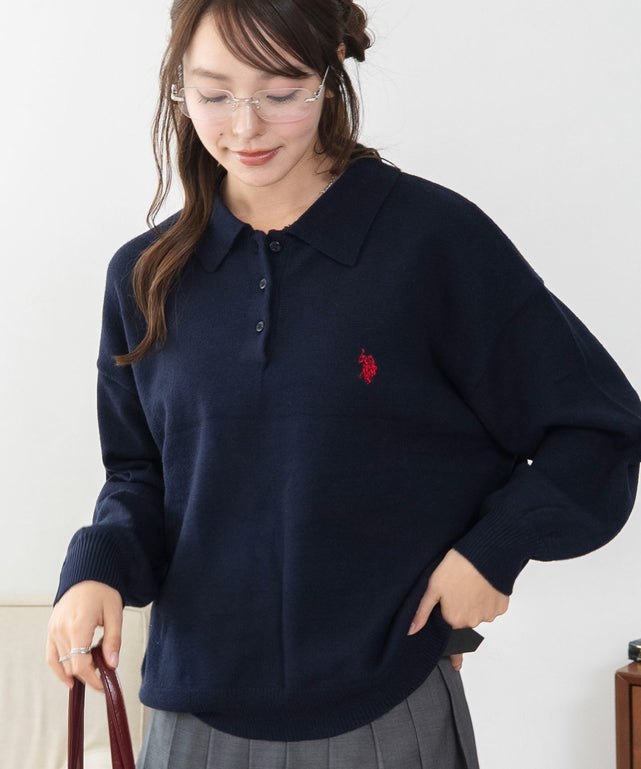 U.S.POLO ASSN.ジャガードポロニット/ネイビー　モデル：165cm M着用