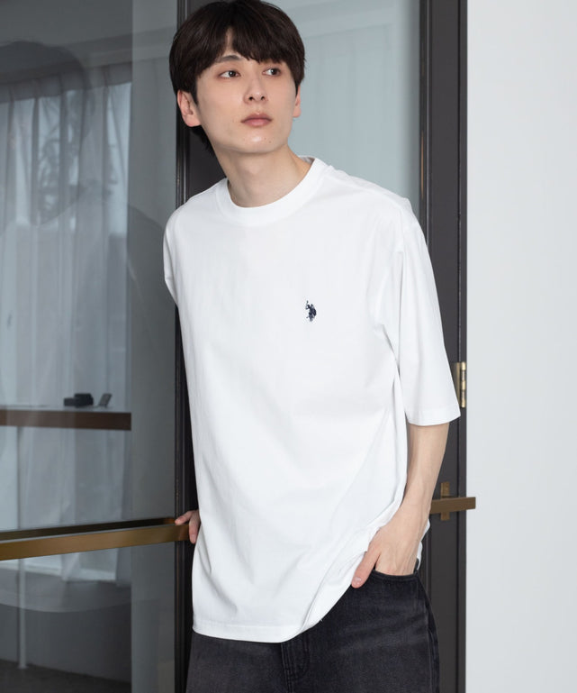 U.S. POLO ASSN.別注 接触冷感T（SS）/ホワイト　モデル：177cm L着用