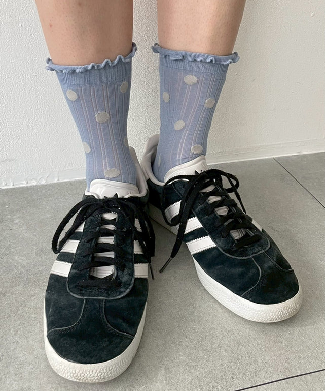 ドット柄フリルソックス(23-25cm)/サックス