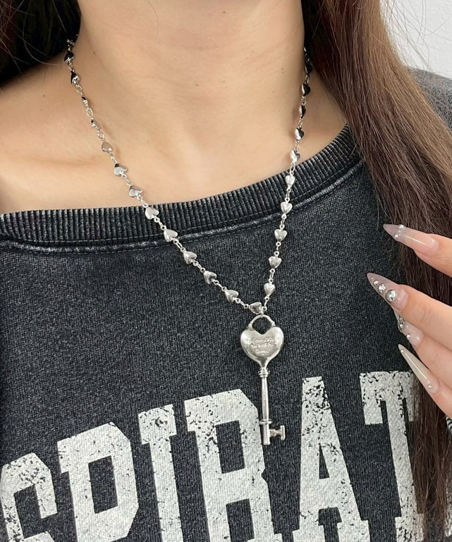 Lハートチェーンキーネックレス/シルバー