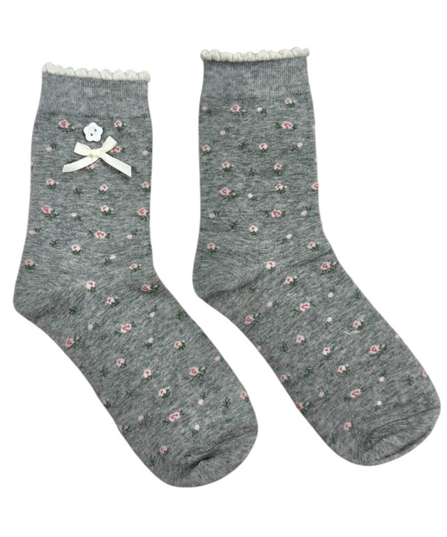 ボタンリボンフワラーソックス (23-25cm)