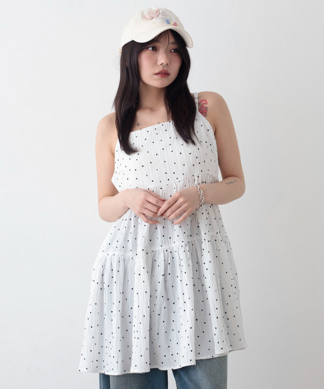 ティアードキャミワンピース/柄１　モデル：159cm F着用