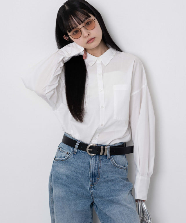 ボリュームBIGシャツ/ホワイト　モデル：161cm F着用