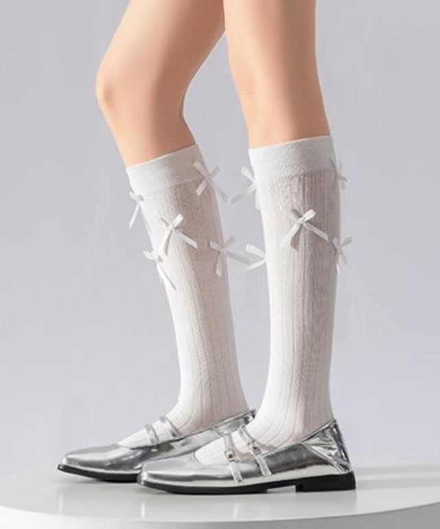 リボン付きハイソックス(23-25cm)/ホワイト