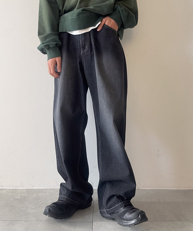 ワイドバギーデニムパンツ/デニムブラックソノタ モデル：175cm L着用