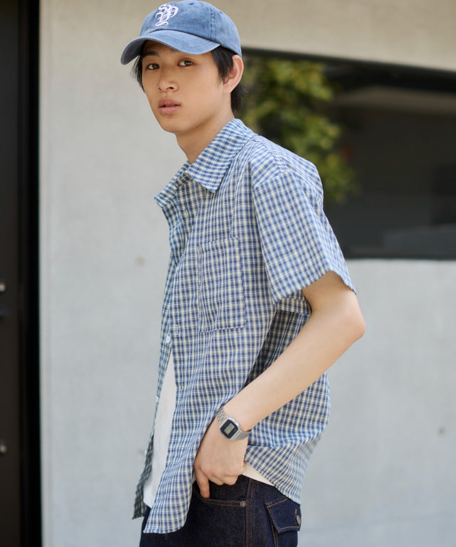 ブルーチェック1 モデル：181cm L着用