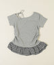 チェックパッチオフショルフリルTシャツ