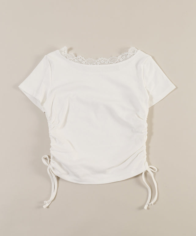 リボングラフィックサイドドロストTシャツ