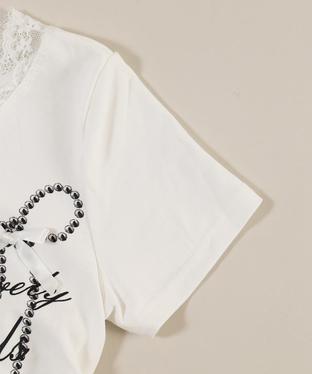 リボングラフィックサイドドロストTシャツ