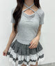 シンプルチョーカーTシャツ/グレー モデル：160㎝ F着用