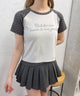 チェックラグランコンパクトTシャツ/グレー モデル：160㎝ F着用
