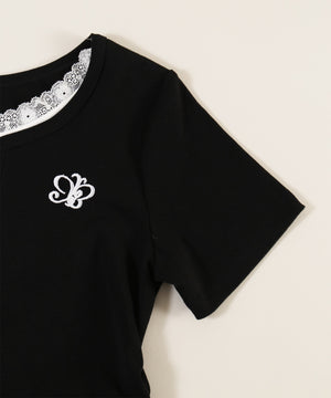 レースネックレイヤードTシャツ