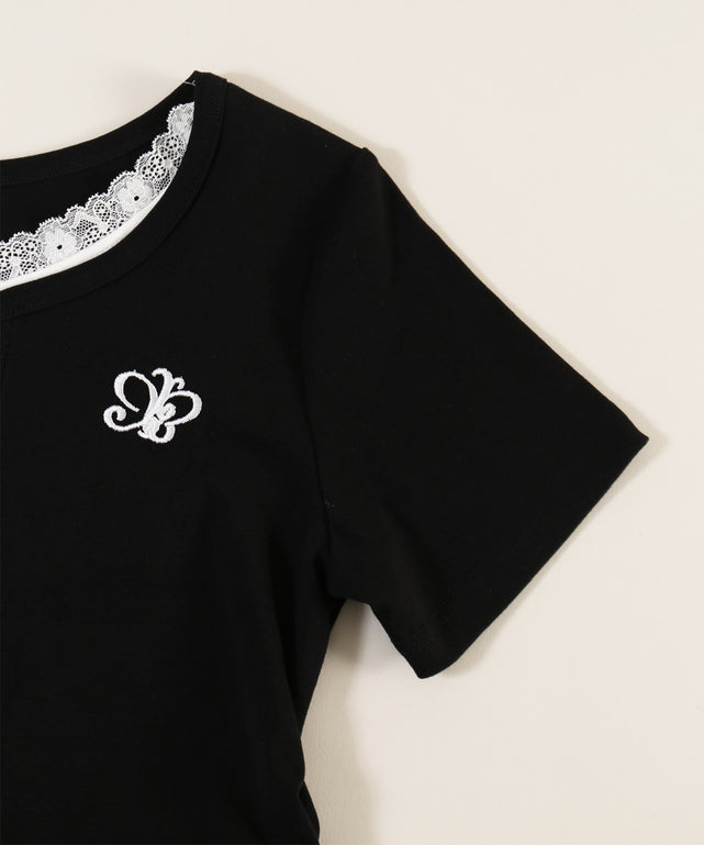 レースネックレイヤードTシャツ
